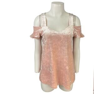 NWT Kaari Blue Pink Crushed Velvet Cold
Shoulder Tunic Top XS 69.MSRP -